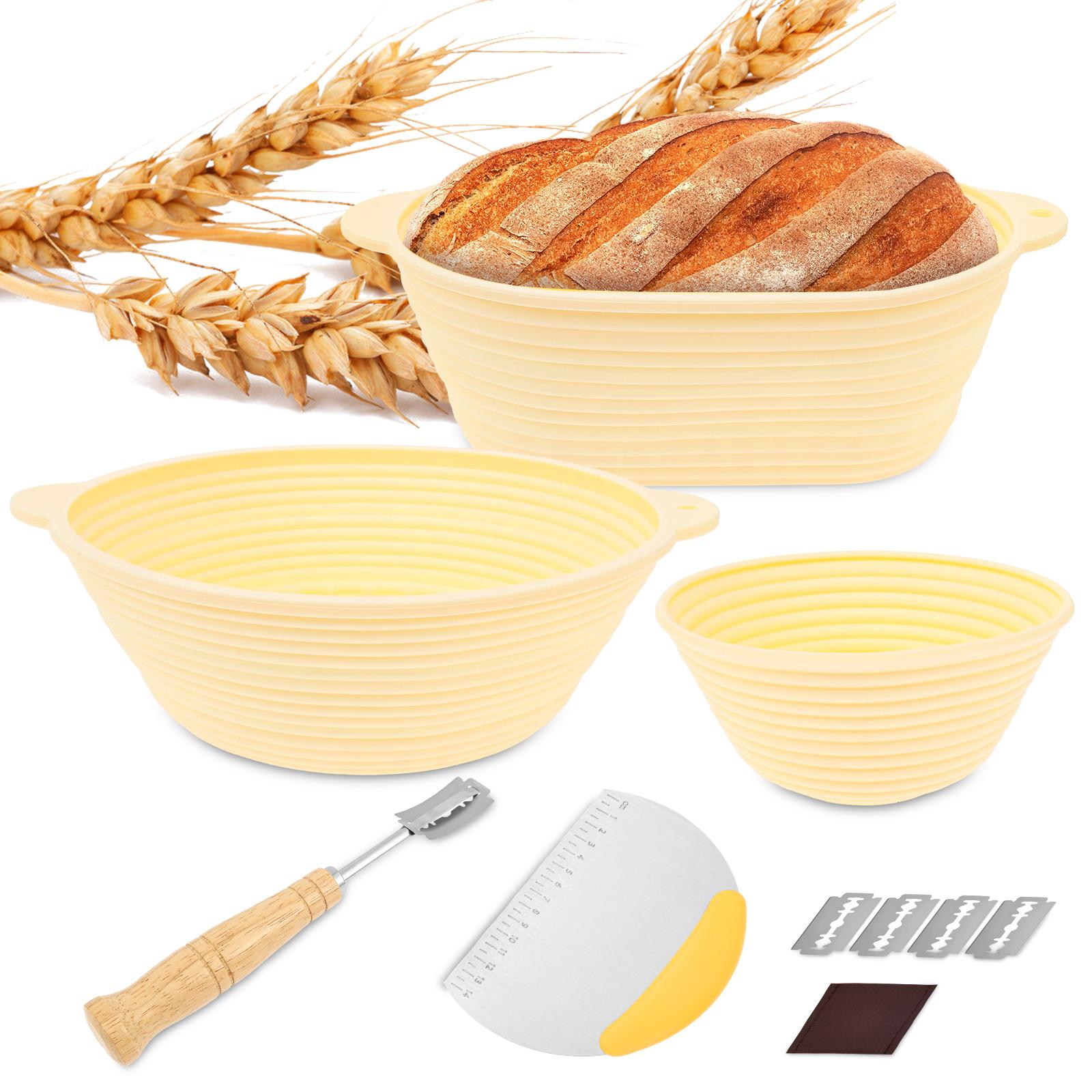 

Набор форм для расстойки хлеба, силиконовая складная корзина для расстойки теста, набор с лезвием для выпечки бежевый