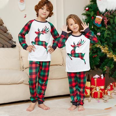 Christmas Deer Grid Print Family Pyjamas Kids Boys Girls Nightwear Pajamas Sets