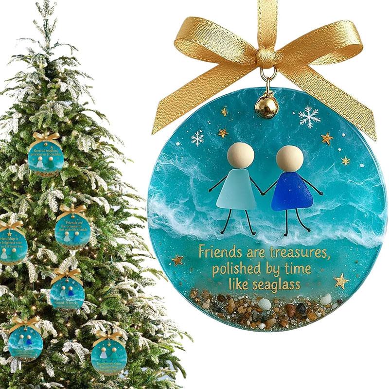 1/2Pcs Sea Glass Friendship Keepsake Decor, Sea Glass Friendship Hanging Ornaments for Tree Decorations, Timeless Friendships Gifts for Best Friends