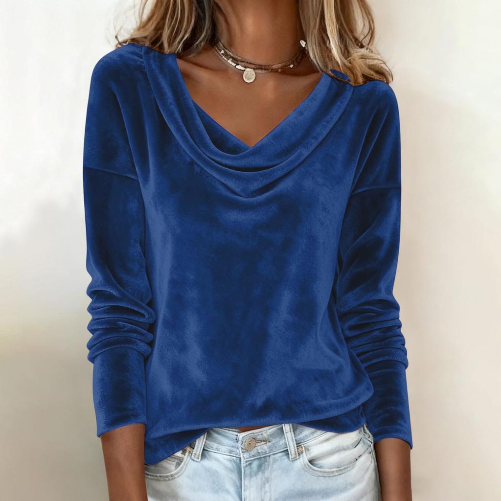 Women's Solid Color Gold Velvet Fashionable Long Sleeved T-shirt Pullover Top