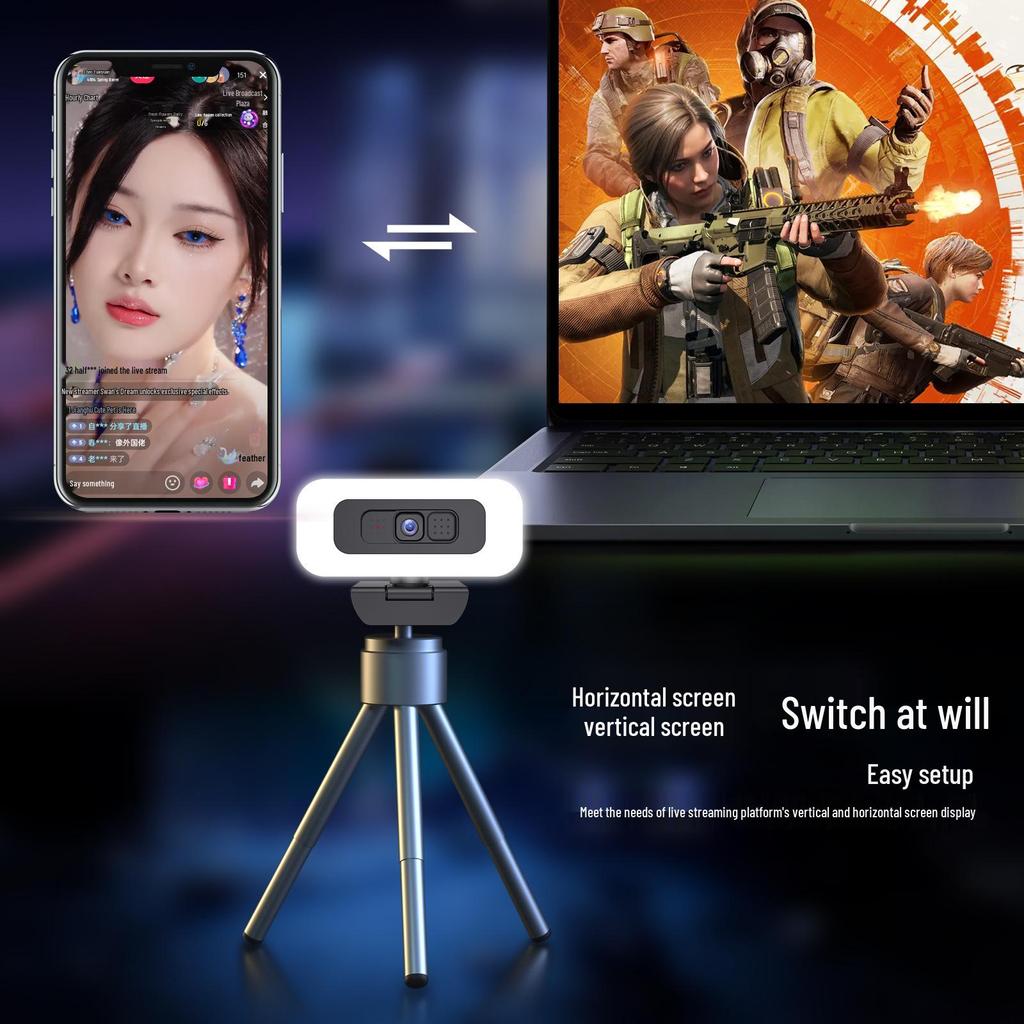 B21 4K USB Camera with Fill Light for Streaming & Conferences