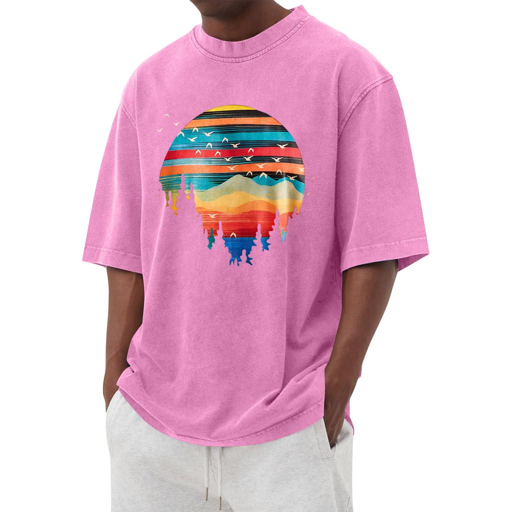 Men's Printed Round Neck T-Shirt Casual Sports Short-Sleeve Top