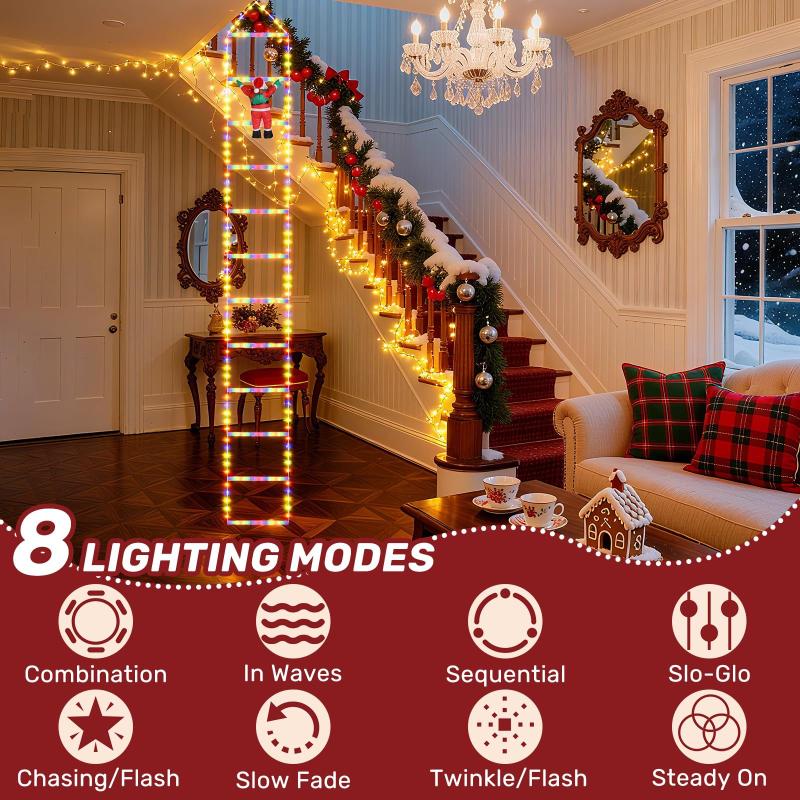 USB 8 Modes LED Lamp Christmas Decoration 3M Santa Claus Climbing Ladder String Lights  for Garden Cristmas Tree New Year Gift