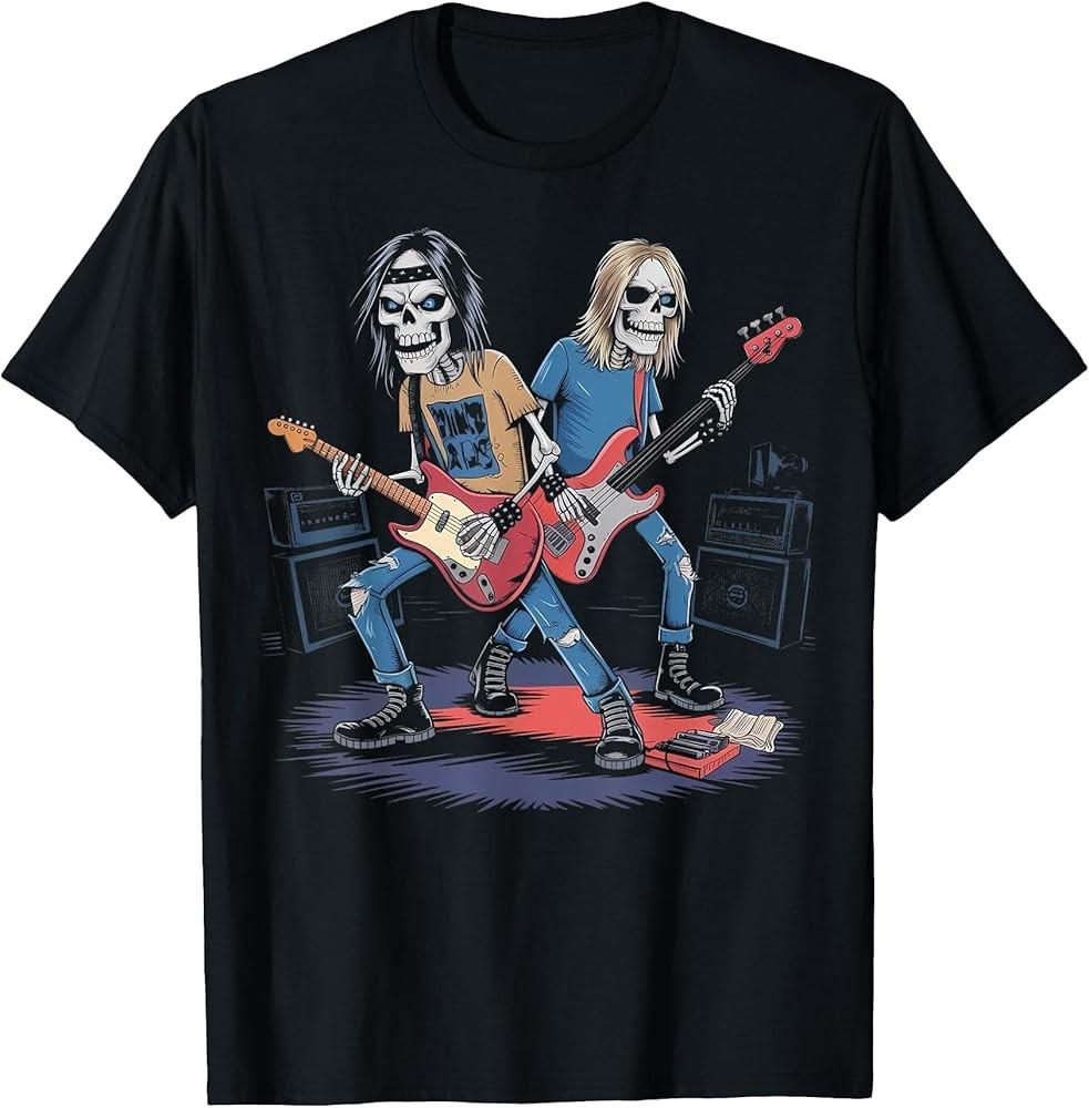 D19 Skeleton Playing Guitar Rock Band Black Crowes Music T-Shirt