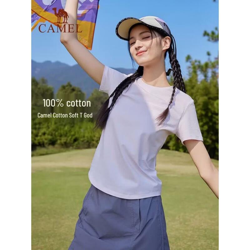 CAMEL Women's Ice-Touch Breathable Cotton Crew Neck T-Shirt