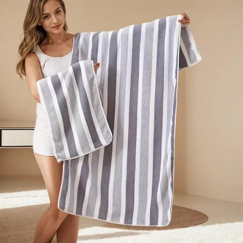 2 Pcs Striped Bath Towel Set | Absorbent, Quick Dry, Soft | Daily Bathroom Essentials