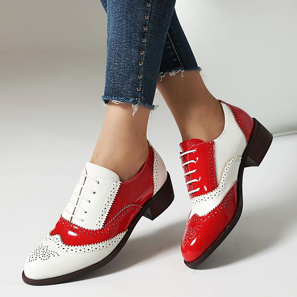 Plus Size 48 Women's Contrast Color Pumps Lace Up Hollow Out Dressy Chunky Heels Round Toe Comfort Daily Footwear