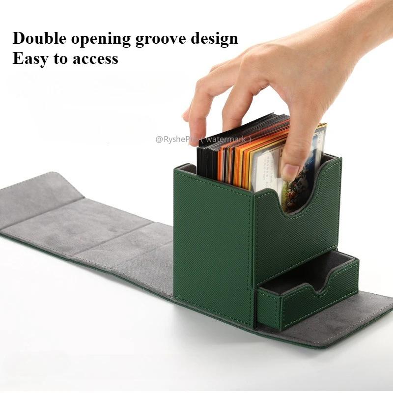 Card Deck Case Holds 100+ with Dice Tray Deck Box Cards Trading Card Storage Box for MTG TCG PTCG Sports Card with 2 Dividers