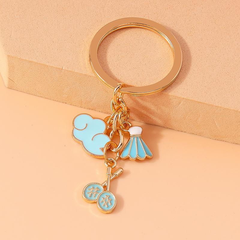 Cute Enamel Badminton Racket Keychain Cloud Key Ring Pendant for Women Girls Handbag Decor Jewelry Gifts