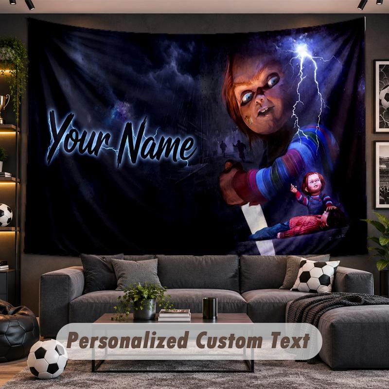 Child's Play Chucky Tiffany Personalized Tapestry Support Custom Name, Wall Art Home Decoration