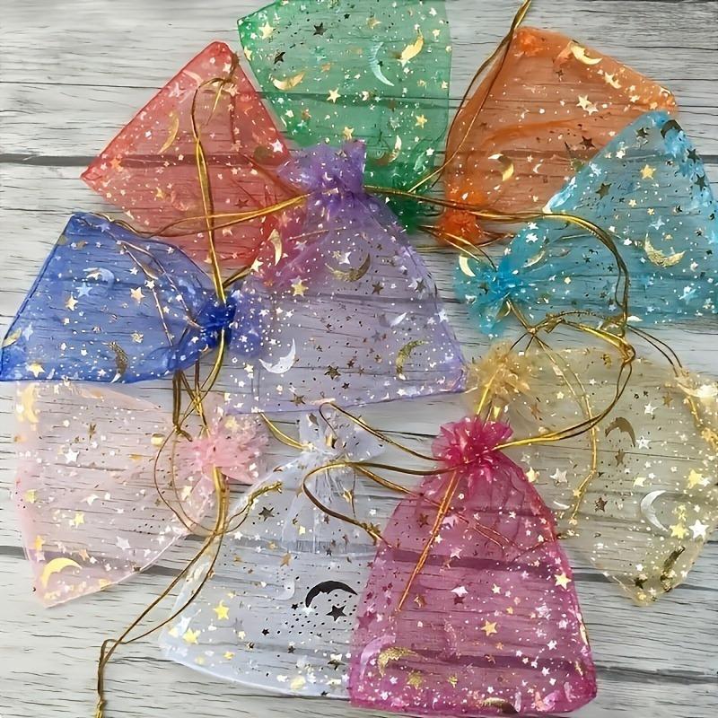 100pcs random color Silk bag, hot stamping star, moon, transparent organza mesh, silk bag, jewelry, gift packaging, candy bag.