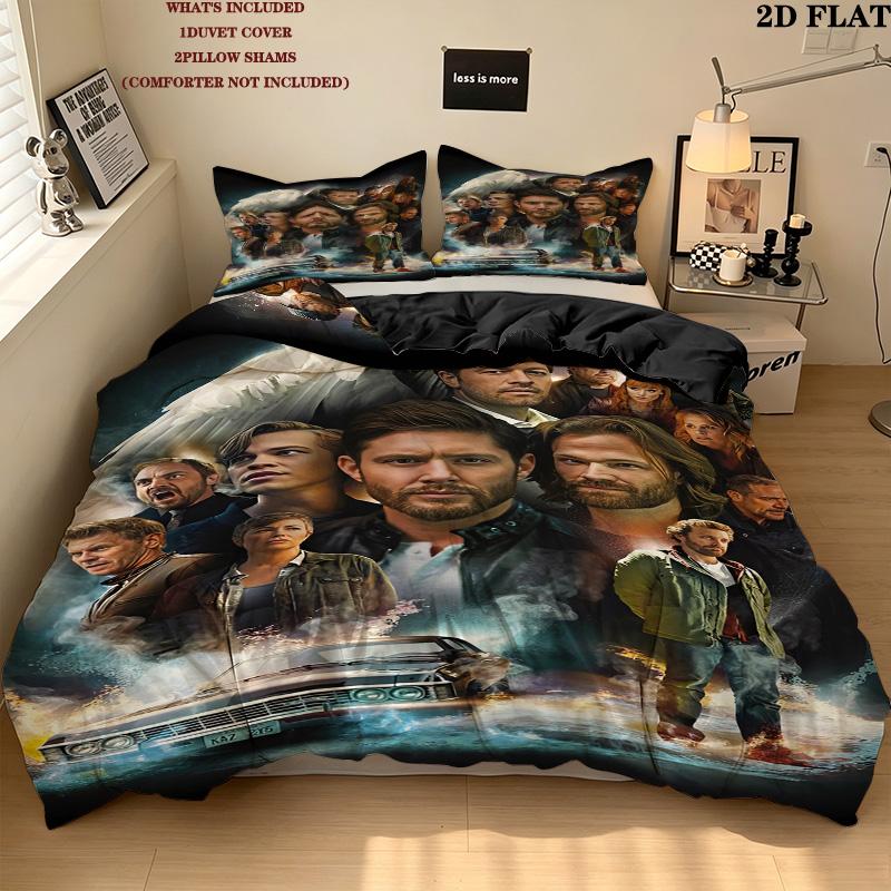 Supernatural Pattern Bedding Quilt Set Quilt Cover Pillowcase Home Birthday Gift(1 * Duvet Cover + 2 * Pillowcase, Without Core)