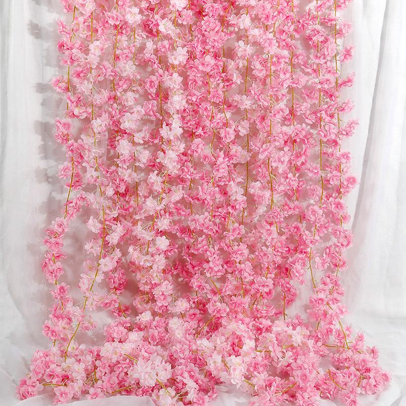 2Pcs Wedding Party Backdrop Diy Home Garden Decor 180Cm Artificial Cherry Blossom Garland Fake Flower Vine Wall Decoration