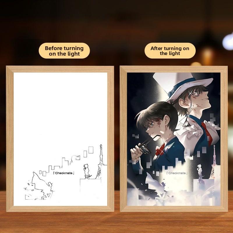 22cm/8.66in Detective Conan Cartoon Light Painting Anime Peripherals Night Lamp Bedroom Table Top Decorative Collectible Crafts