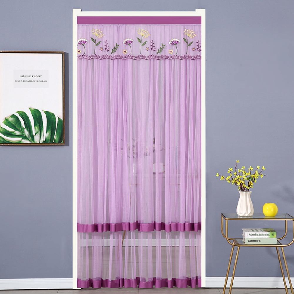 Punching Free Lace Embroidered Door Curtain Double Layer Door Drapes Entrance Curtain  Girl Room