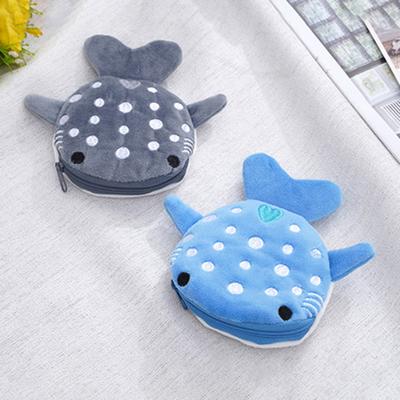 Bolsa Infantil Desenho Animado Forma de Tubarão Fecho de Zíper Pelúcia Macia Carteira Infantil para Trocos