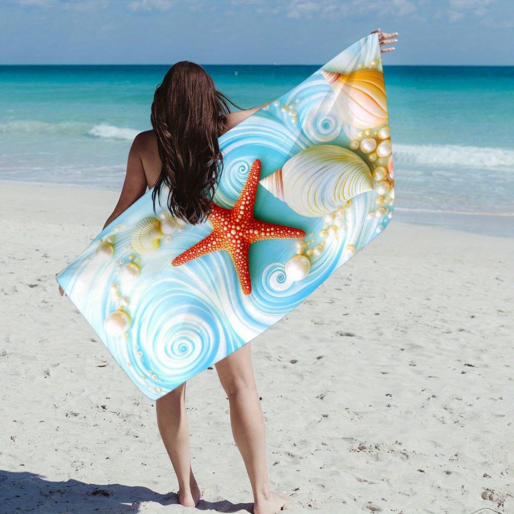1 Quick Dry Lightweight Oversized Beach Towel - Vibrant Digital Print With Starfish And Shells For The Beach, Pool, Camping