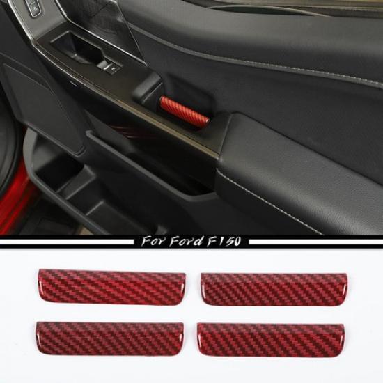 For - Ford F150 F-150 Red Carbon Fiber Inner Door Grab Handle Cover Trim