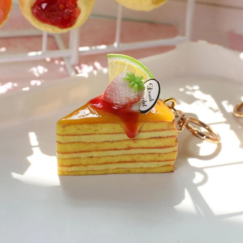Adorable Realistic Triangular Pizza Fruit Cake Bag Pendant Lifelike Food Design Car Hanging Decoration for Keychain Bag Gift