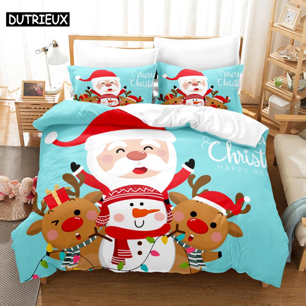 Blue Christmas Quilt Cover Kit Queen Size Size Luxury King Size Full Single Size Size Double Size Bed 3D Pattern Quilt Case Linen Pillowcase Single