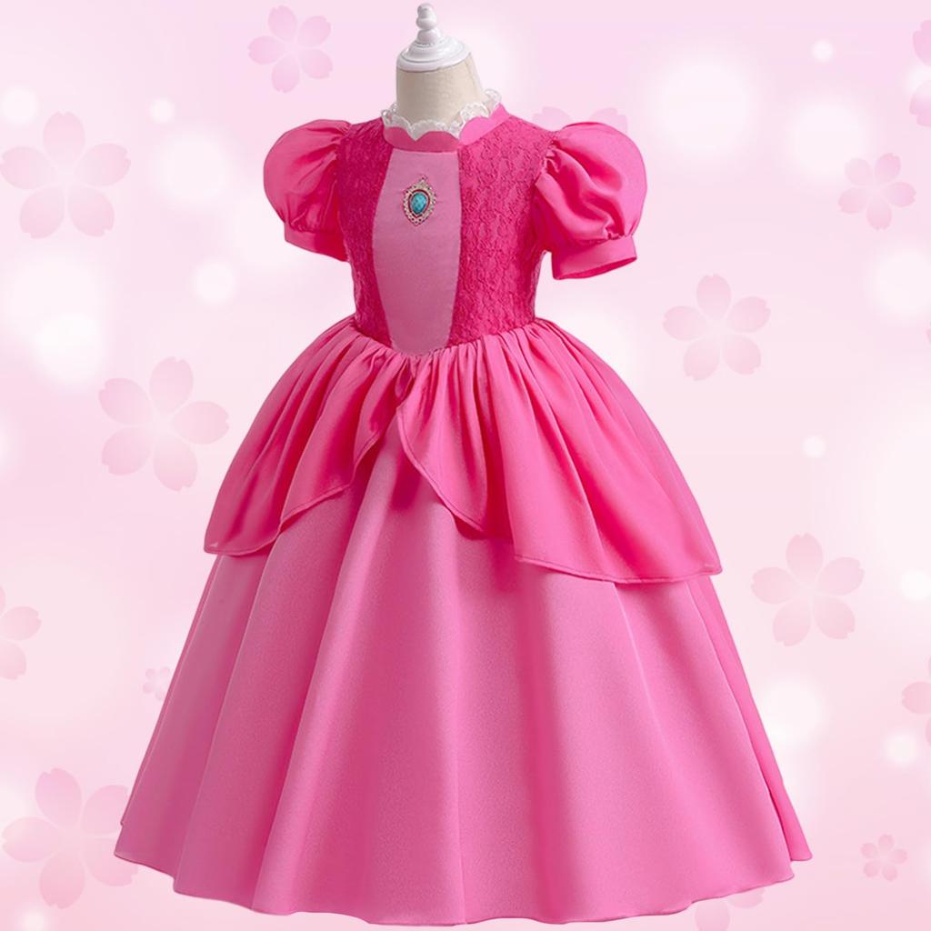 Formemory Princess Peach Dress, Kids' Princess Cosplay Dress, Princess Outfit, Costume, Recital Dress, Kids Dress, Crown, Gloves, Magic Wand,