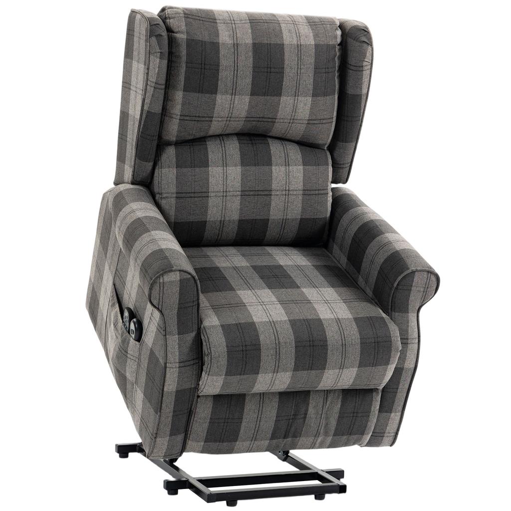 Power Lift Recliner Chair with Vibration Massage, Heat, Checked Lift Chair with Remote, Side Pockets, Grey