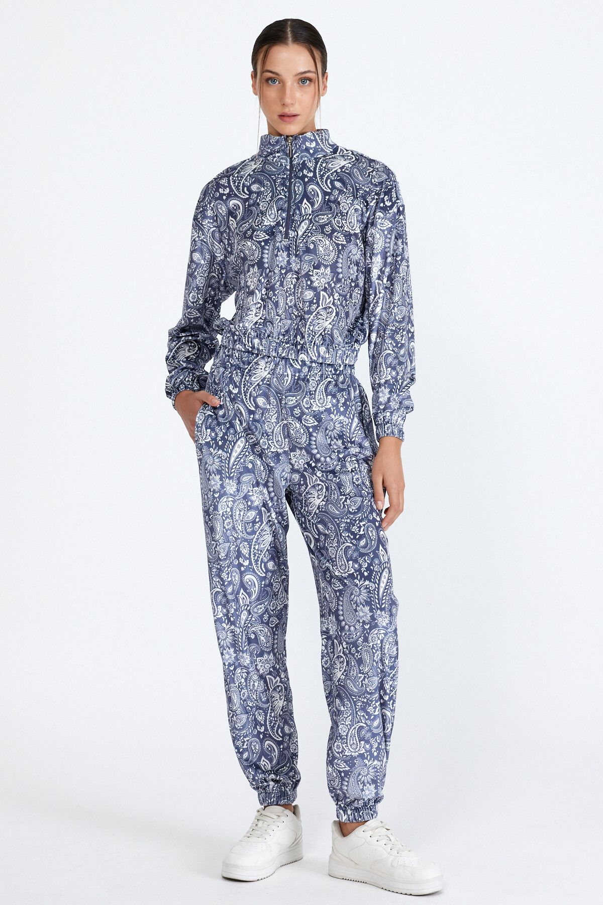 

Waffle Pattern Hooded Tracksuit Set S білий/синій