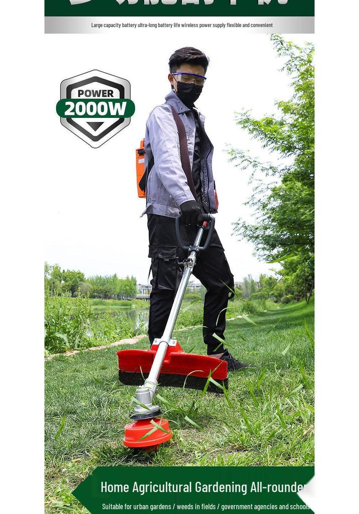 Multi-Functional Electric Lawn Mower with Backpack, Lithium Battery, Powerful Brush Cutter, Trimmer, and High Reach Greenery Tool.