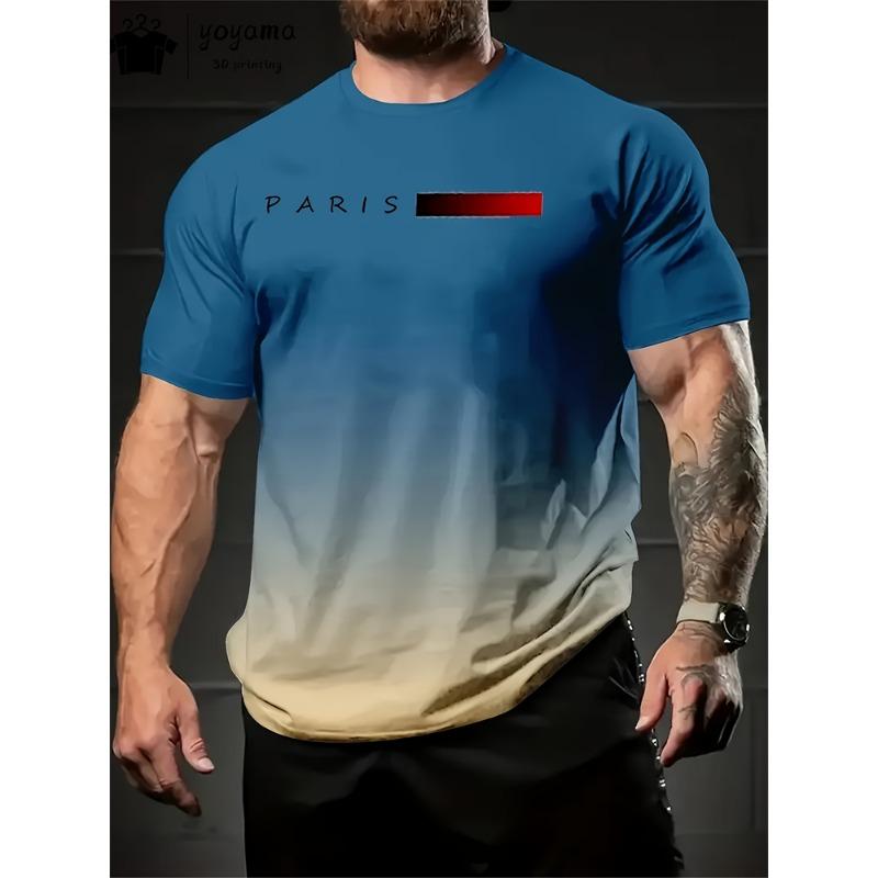 Summer Gradient Print T Shirt Men Fashion Graphic T Shirts 3D Print Men's Clothing Round Neck T-shirts for Men Street Rock Tops