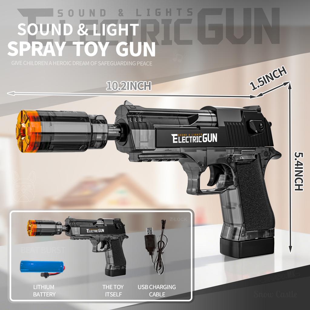 Kids Electric Smoke Spray Toy Pistol with Multi Tone Sounds Strobe Flashing Lights Telescoping Recoil Vibration Cool Boys Gifts