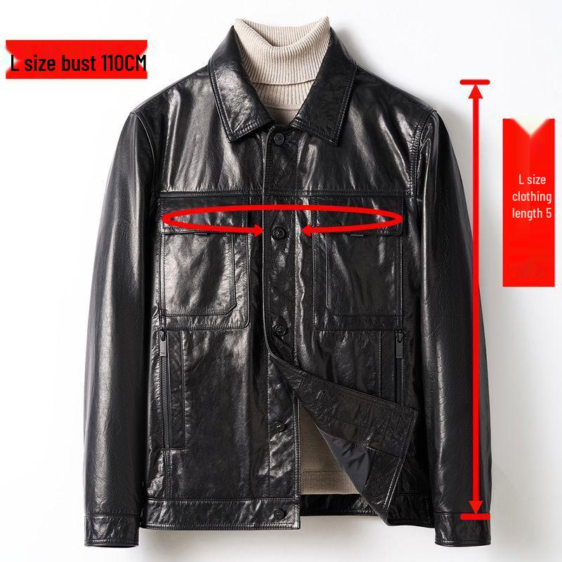 2025 Autumn Genuine Leather Men's Cowhide Waxed Jacket Business Outerwear