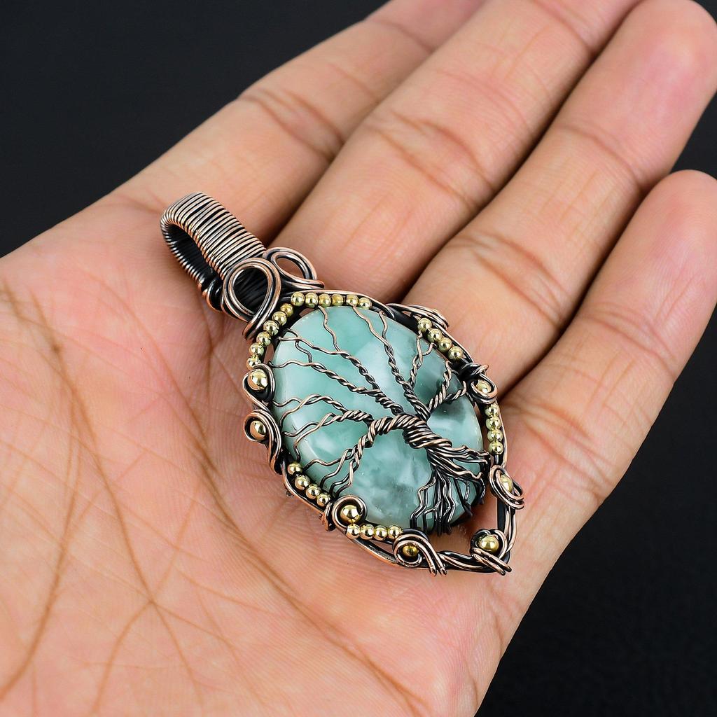 Tree Of Life Hemimorphite Pendant, 999 Copper Wire Wrapped Jewelry, Gemstone Jewelry Pendant, Handmade Wedding Gift Jewelry