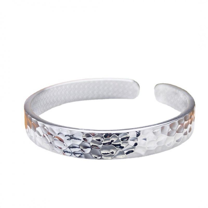 Zuyin 999.9 Retro Smooth Handmade Hammer Pattern Solid Bracelet, Zuyin Ethnic Style, Male and Female Personality, Small and Popular Hand