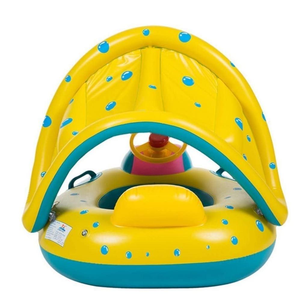 HappyHome Baby Float with Foot Pocket, Handle, Sun Protection, and Cover for Water Play and Pool Play