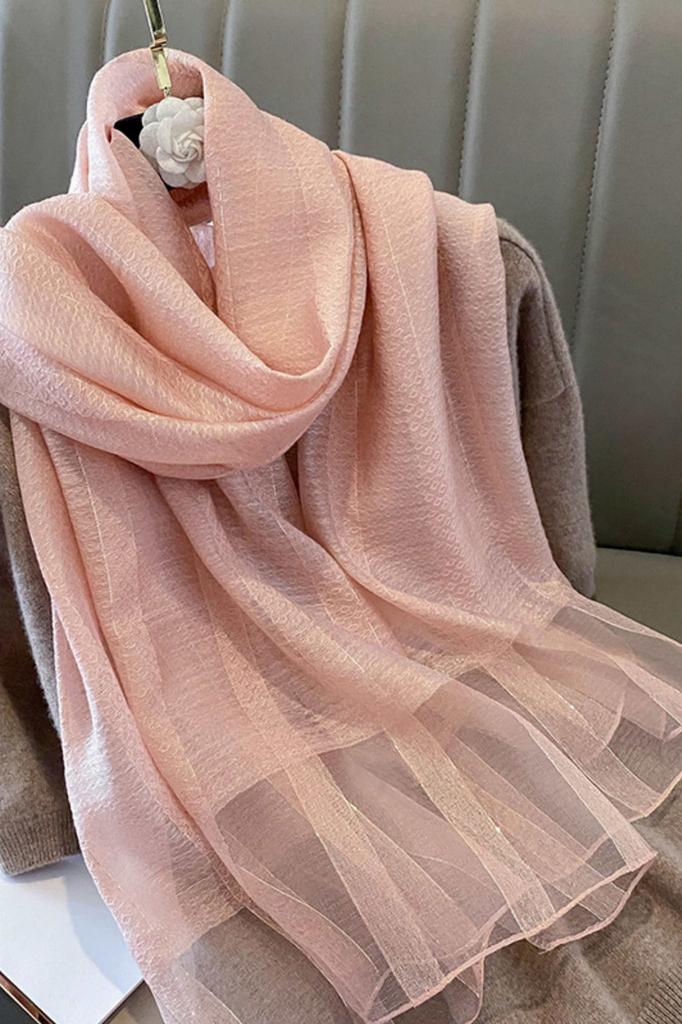 Light Pink Silk Shawl with Shine - Elegance and Lightness 190X70
