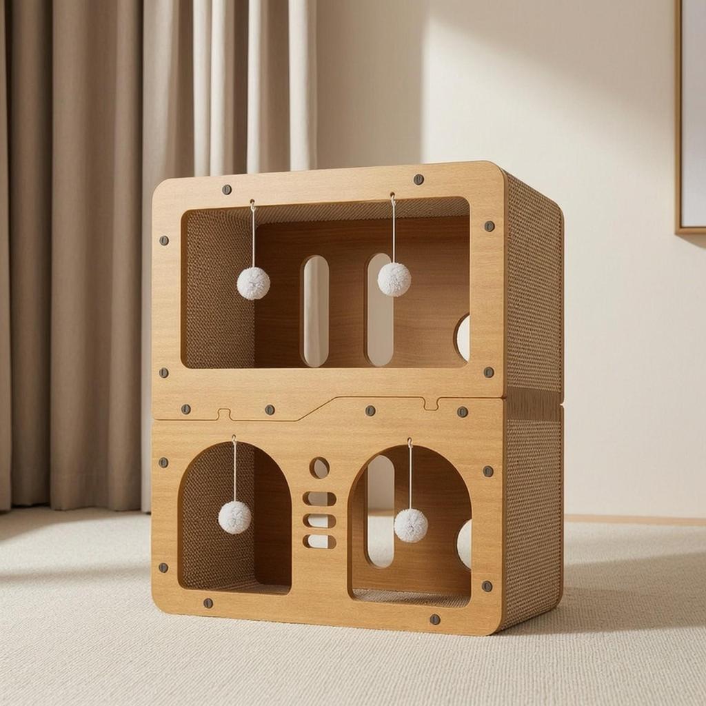 Cat House with Scratcher Two-sidedSided Cardboard Scratching Shelter Indoor