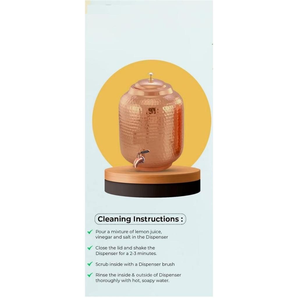 11 liter hamret kobber vanndispenser (Matka) Beholderkrukke med 4 rene kobberglass Ren kobber og ayurvedisk helse