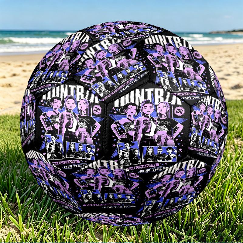 KPop Demon Hunters Print Size 5 Soccer Ball, PU Wear Resistant Football for Match Training and Daily Practice, Birthday Gift for Soccer Fans