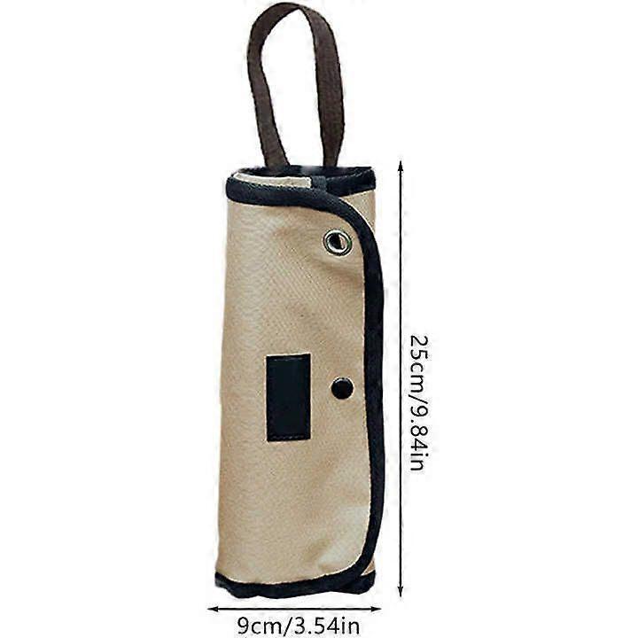 Portable Camping Utensil Storage Bag, Roll Up Cutlery Organizer Pouch with Hanging Hooks, Outdoor Travel Cookware Bag for Picnic BBQ Hiking, Khaki (Ba