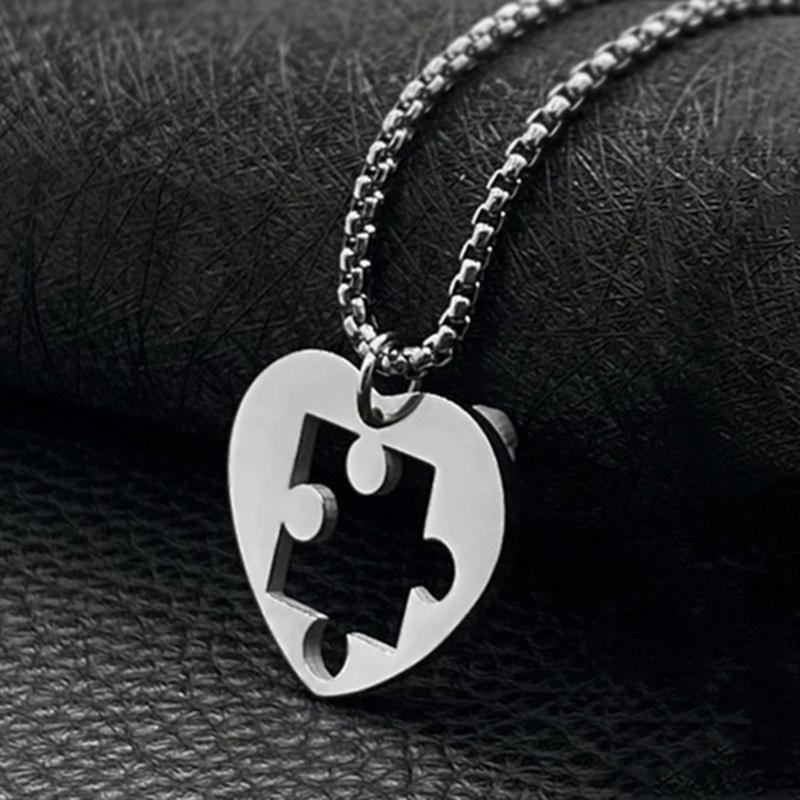Heart Puzzle Pieces Couple Necklaces Sturdy Steel Heart Puzzle Pendant Necklaces Accessory for Couples Romance Gift