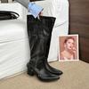 Fashion Womens Boots Vintage Women Knee High Western Boots Fashion Temperament Boot Soft Sole Platform Pointed Boots Botas Mujer 35-42
