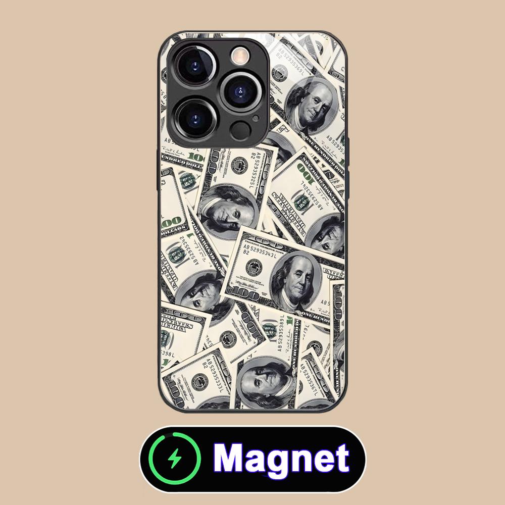 

USD Dollar Glass MagSafe Mobile Phone Case for iPhone 17 16 15 14 13 12 11 Air Pro Max Plus Mini Colorful Cover iPhone 11 Pro Max