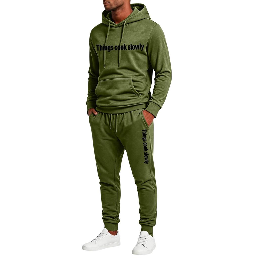 Men's Casual Graphic Print Hoodie and Sweatpants 2 Piece Set with Elastic Waist Straight Leg Pants