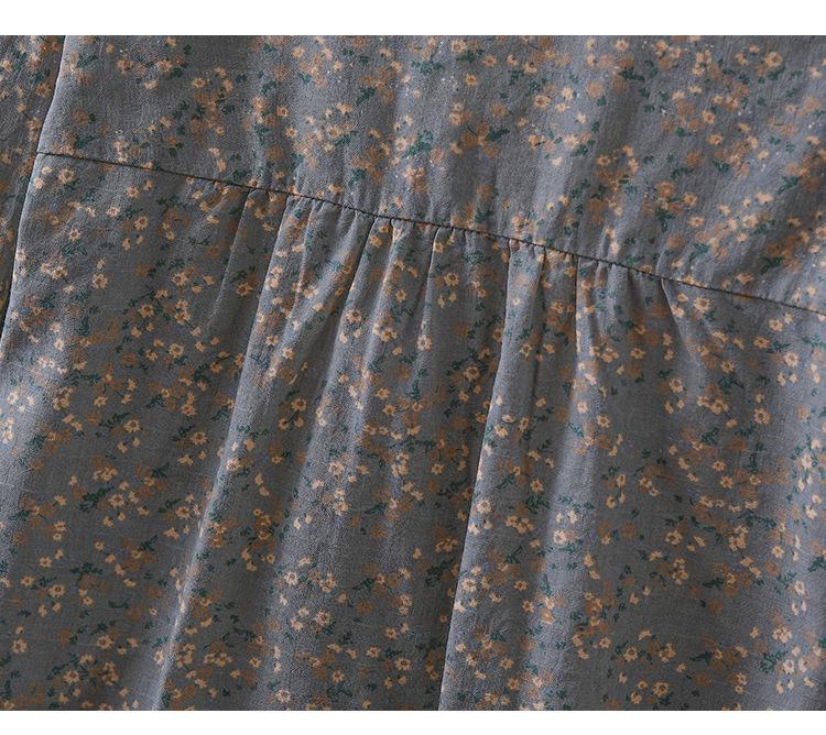 Women's Small Floral Cotton Linen Long Sleeve Shirt - Artistic Casual Spring/Autumn Outerwear
