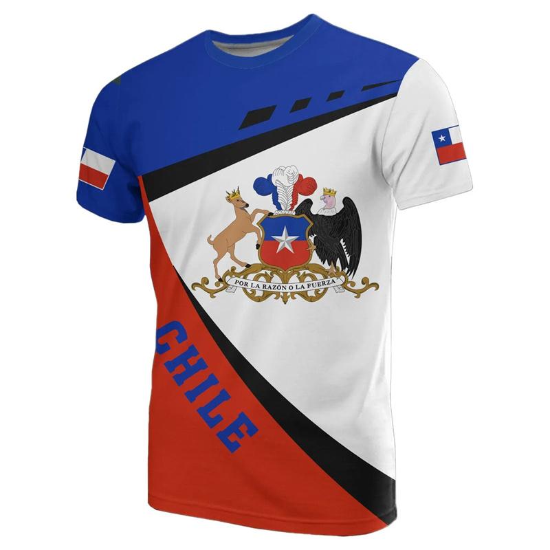 Summer Chile Fla National Emblem Round Neck Short Sleeve 3d Printing T-shirt Tops Casual Streetwear Tops