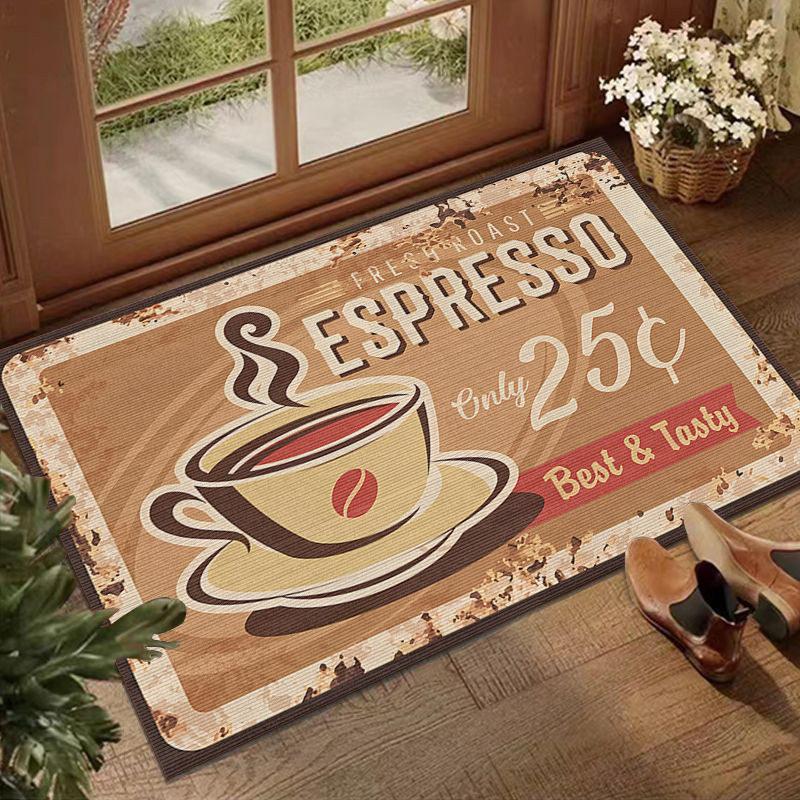 Vintage Coffee Print Doormat, Non-Slip Floor Mat Retro Kitchen Rug for Entryway Living Room Coffee Shop Decor