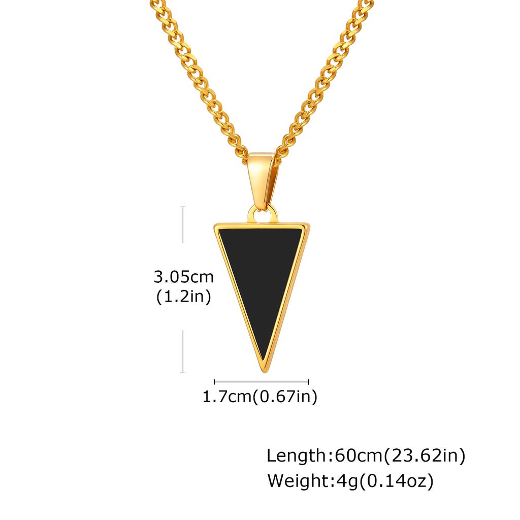 Geometric Triangular Black Agate Pendant Necklace,Stainless Steel Natural Stone Necklace for Men, Minimalist Trendy Jewelry Gift