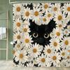 Cartoon Cat Shower Curtain, Bathroom Decorative Flowers Shower Curtains, Home Printed Polyester Fabric Curtain with Hooks