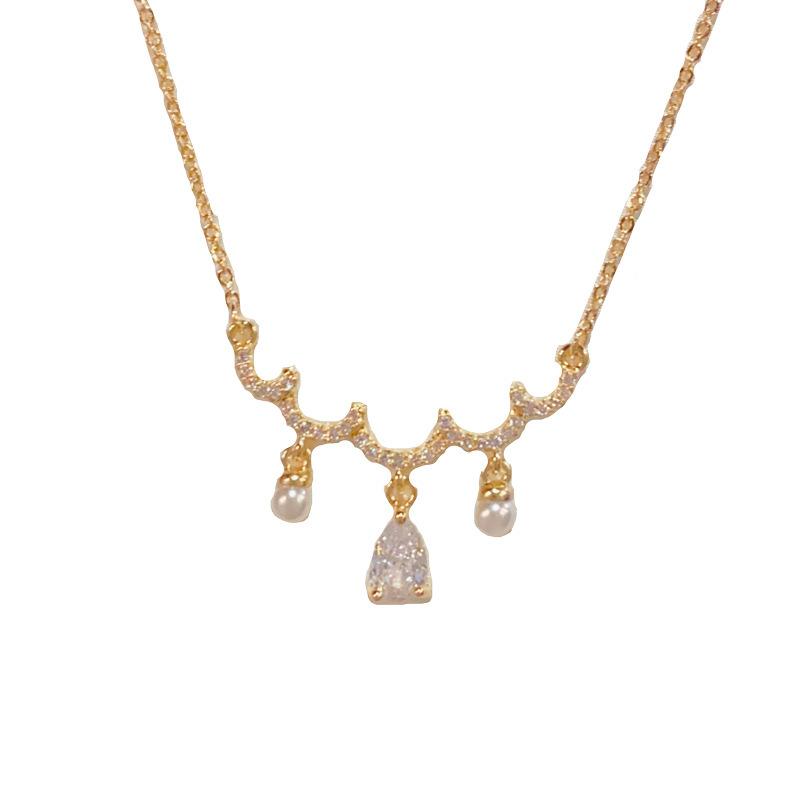 Resoul Gold Plated Dainty Zircon Pendant Necklace Brass Minimalist Teardrop Necklace Fashion Jewelry Necklaces for Women