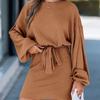 2026 European & American Women's Ribbed Knit Dress with Belt - Long Sleeve, Spring/Autumn Fashion